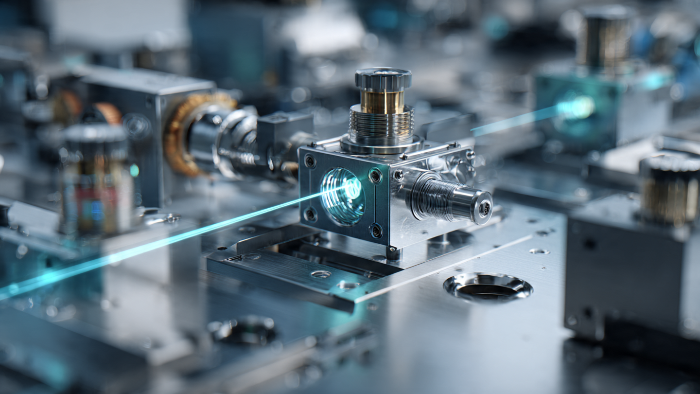 Close-up of beam splitter and photon detector in China’s quantum computer Jiuzhang showing laser beams and quantum interference