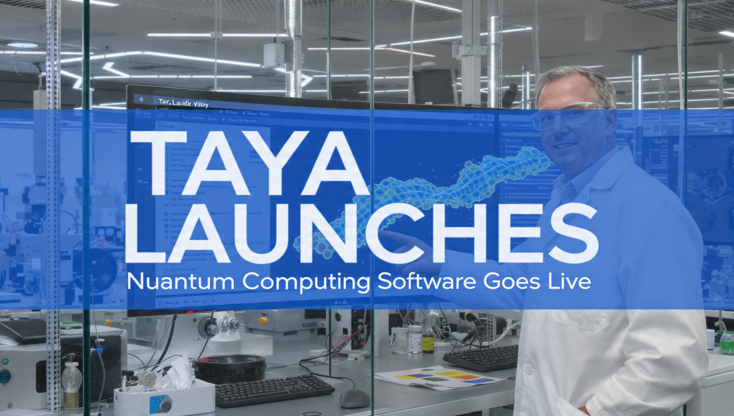 Professor Robert Wiley with Taya quantum computing software interface in Munich lab and US English text