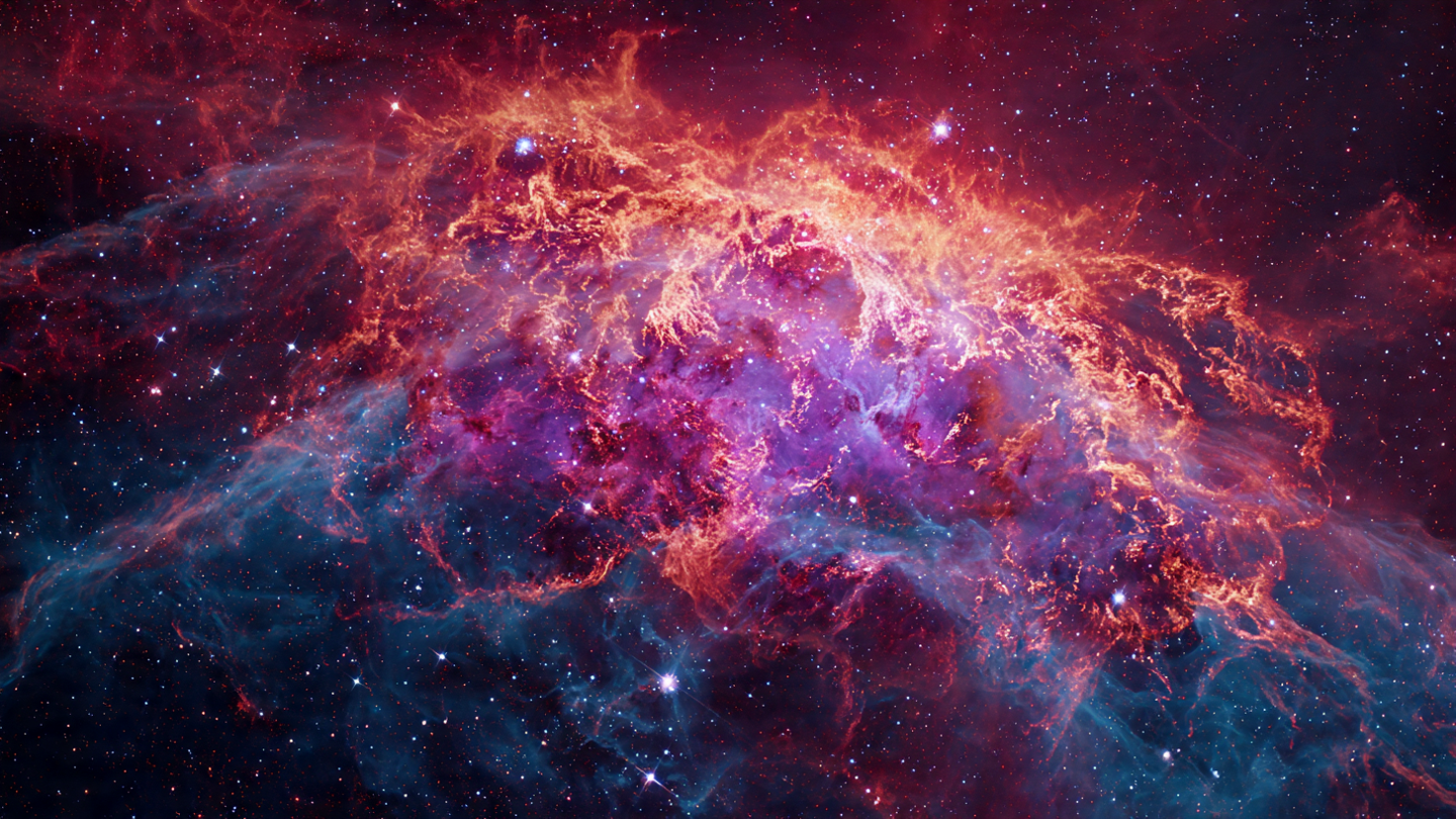 NASA Chandra X-ray Observatory 25th anniversary image showing Cassiopeia A supernova remnant, Crab Nebula in purple, and Paes Pate Nebula in dark red